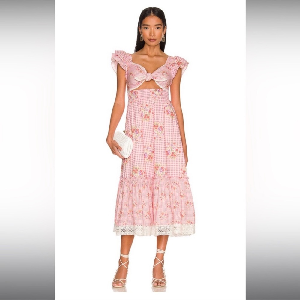 LoveShackFancy Emeka Maxi Dress in Berry Picnic